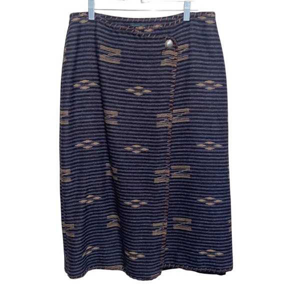 Ralph Lauren Dresses & Skirts - Lauren Ralph Lauren Skirt Size 14P Southwestern Indian Blanket Wrap Wool Concho